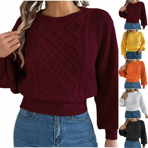 Hipattires Womens Thick Warm Sweaters Winter Solid Pullover Cropped Comfortable Tailored Knitted Tops Work Blouse for Women Long Sleeve