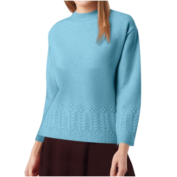 Hipattires Womens Thickness Sweaters Modern Fit Thick Warm Pullover Plain Sweaters Tops Knit Long Sleeve Work Blue Blouse for Women Winter