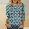 thumbnail image 1 of Elvqul Womens Tops Dressy 3/4 Sleeve T Shirts Christmas Loose Crewneck Blue Blouses for Women Printed, 1 of 5