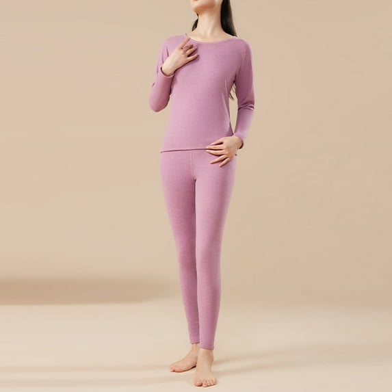 Elvqul Womens Tops Long Sleeve Pullover Shirts 100% Cotton Thermal Crewneck Underwear Purple Tops for Women Basic