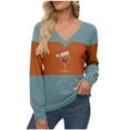 thumbnail image 1 of Elvqul Womens Tops Long Sleeve T Shirts Print Pullover Christmas Casual V-Neck Blouses for Ladies Light Blue, 1 of 3