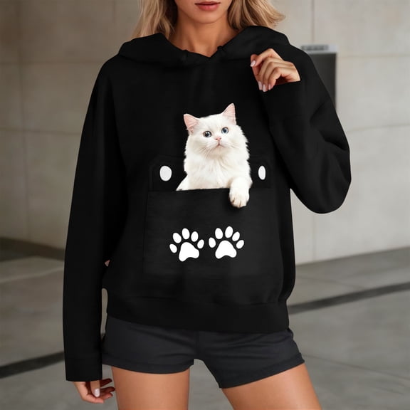 Elvqul Womens Tops Pullover Dressy Hoodies Long Sleeve Graphic Warm Wearther Tops for Ladies Hooded