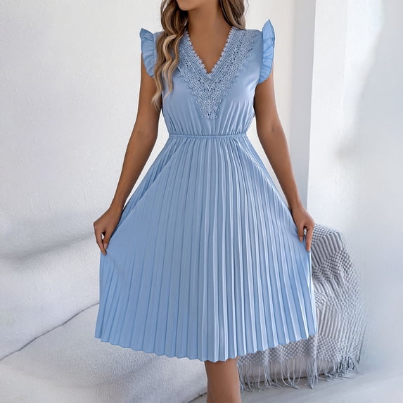 Elvqul Womens Tunic Dresses V-Neck Sleeveless Mini Dresses Summer Pullover Casual Light Blue Tank Dresses for Women Stretchy