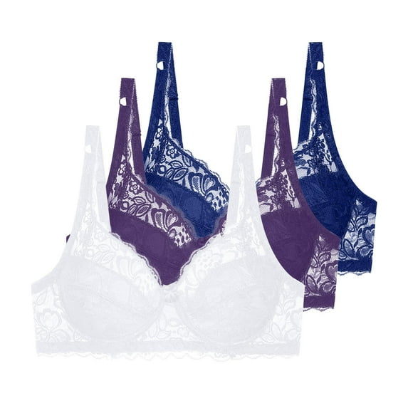 Elvqul Womens Underwire Bras,Womens Bra,3 Pack Push up Plus Size Breathable Adjustable Lightweight,Size 32C
