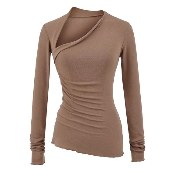 Elvqul Womens V-Neck Blouses Loose Shirts Ribbed Cuffs Solid Pullover Blouses for Women