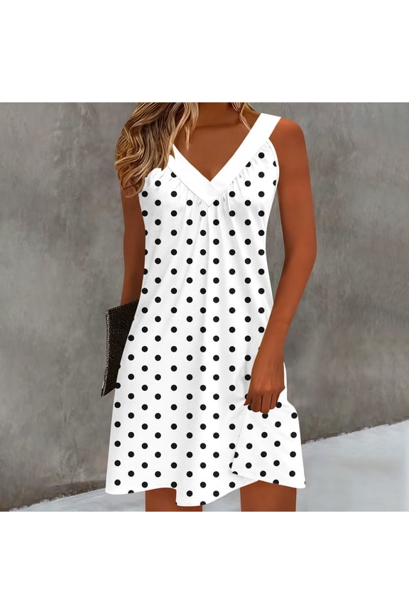 Womens V Neck Dresses Sleeveless Dresses Mini Pullover Summer Polka Dot Cami Dresses for Women Casual