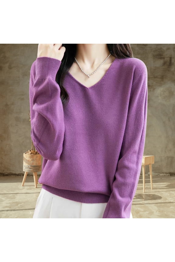 Womens V-Neck Tops Winter Long Sleeve Shirts Thermal Warm Undershirts Solid Purple Tops for Juniors