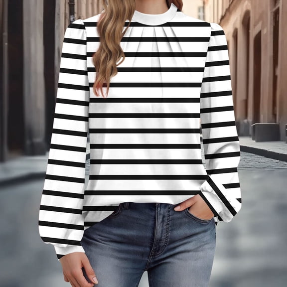 Elvqul Womens Waist Cinching Shirts Long Sleeve Round Neck Tops Elastic Temperament Printing Button Shirts for Women