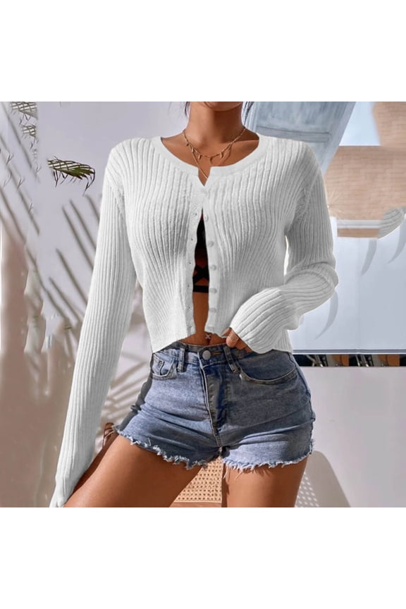 Womens White Cardigans Dressy Button up Sweater for Women Lightweight Solid Clothes Long Sleeve Coat