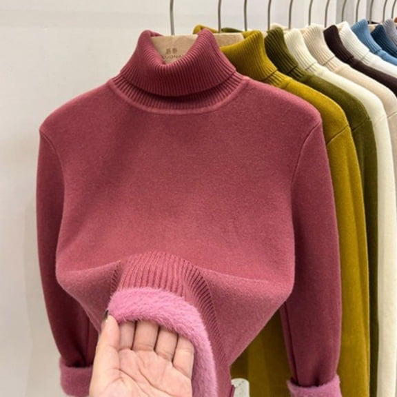 Elvqul Womens Winter Tops Thermal Shirts Long Sleeve Turtleneck Undershirts Knit Hot Pink Tops for Women Casual