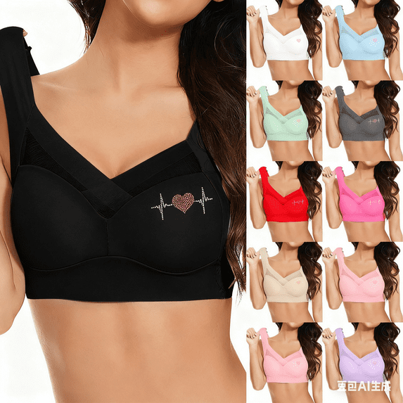 Elvqul Womens Wireless Bras Plus size Full Coverage Push up Seamless Breathable Bra for Ladies