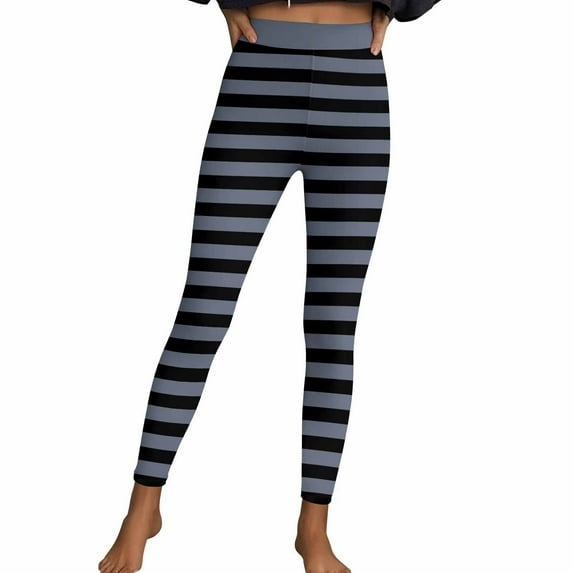 Elvqul Womens Workout Leggings Pants Pants Athletic High Waist Gray Striped Leggings for Women Stretch