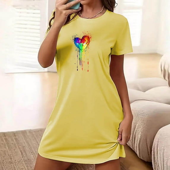 Royisotas Womens Yellow Nightgowns Plus Size Sleepwear Short Short Sleeve Comfortable Solid Color Loungewear for Womens