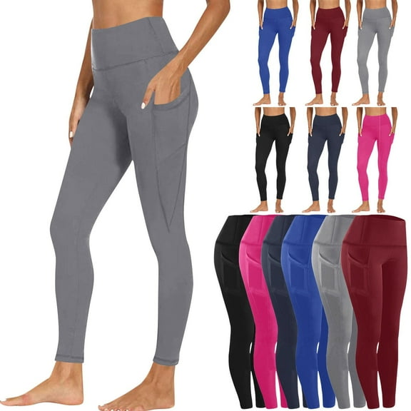 Elvqul Womens Yoga Pants Black Stretch Casual Yoga Leggings with Pockets Solid Color Athletic Pants for Ladies High Waist