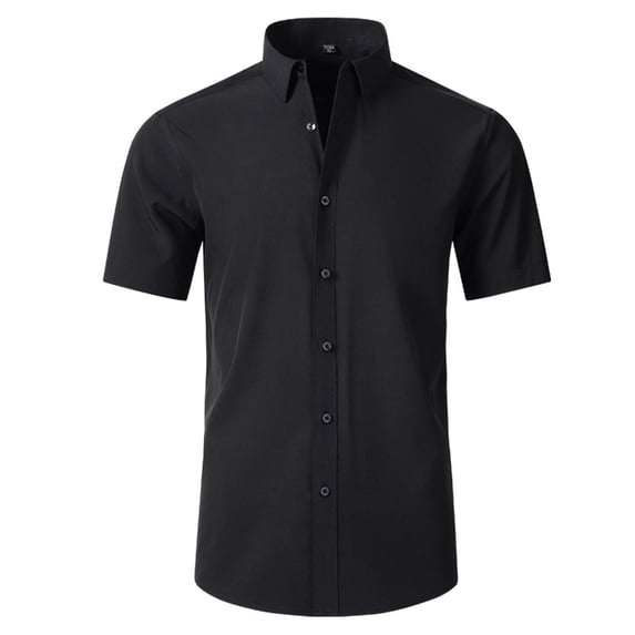 Elvqul Work Shirts for Men Short Sleeve Black Solid T-Shirts Comfy Button up Collared Shirts