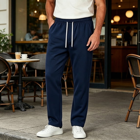 Elvqul Workout Sweatpants with Pockets for Men Elasitc Waist Running Atheletic Pants Open Bottom Straight Leg Mens Pants Lightweight