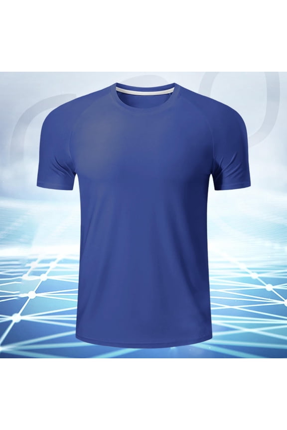 Workout T-Shirts for Men Dry fit Fashion Pullover Blue Short Sleeve Fitness Solid Travel Mens Shirts