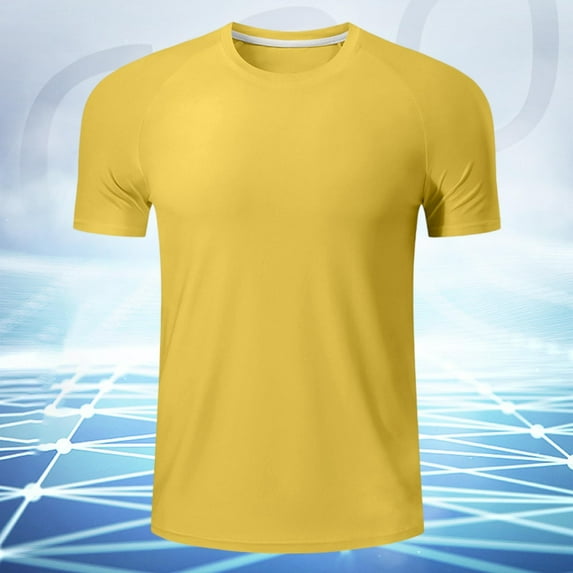 Vetsdori Workout T-Shirts for Men Short Sleeve Pullover Solid Color Dry fit Yellow Crew Neck Fitness Trendy Mens Shirts Fashion