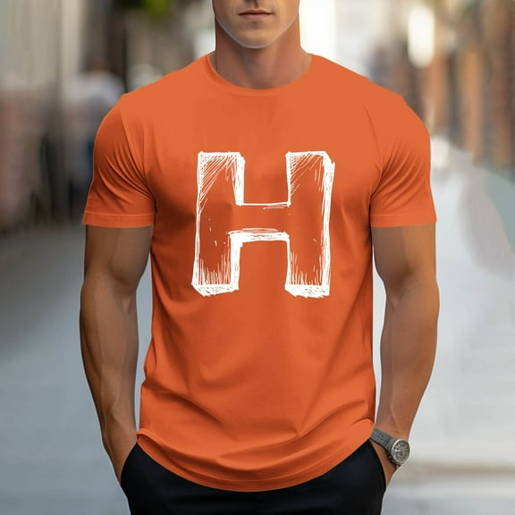 Vetsdori Wrinkle-resistant Shirts for Men Short Sleeve Big and tall Pullover Casual Orange Round Neck Stylish Mens T-Shirts