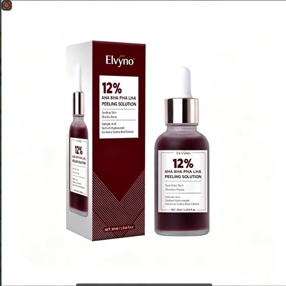 Elvyno 12% Multi-Acid Facial Exfoliating Toner, Gentle Daily Skin Smoothing Solution with AHA BHA PHA LHA