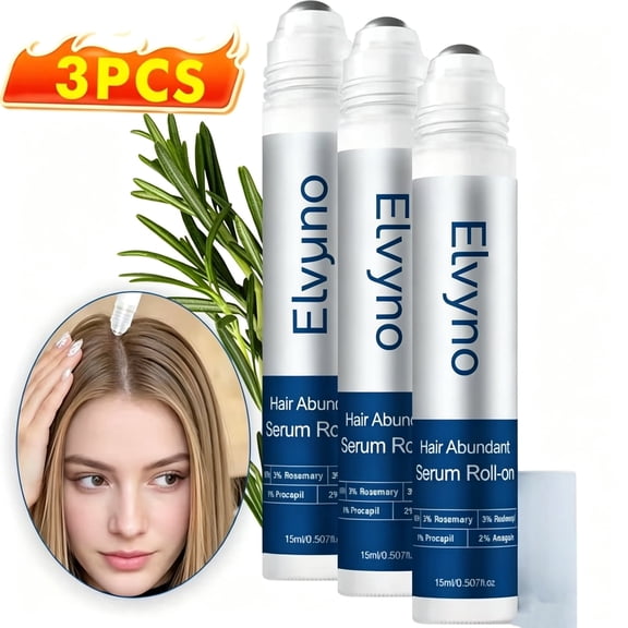 Elvyno Botanical Roll-On Hair Serum 3 Pack, 15ml Each Lightweight Non-Greasy Portable Roller Daily Moisturizer for All Hair Types