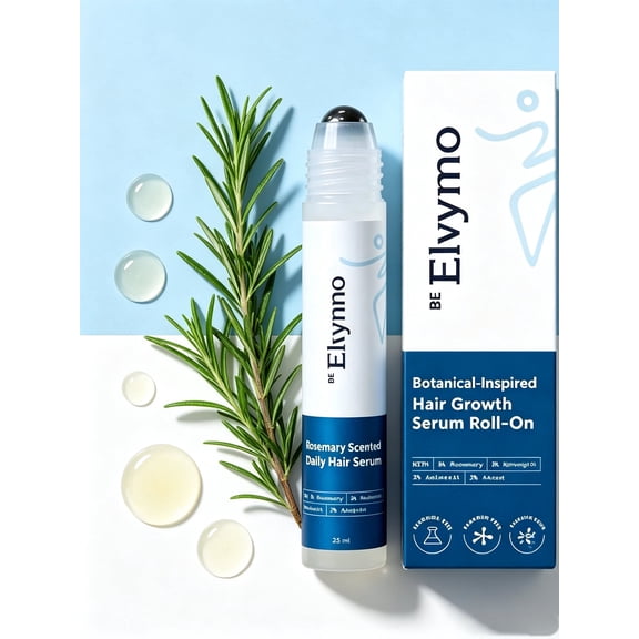 Elvyno Rosemary Roll-On Serum, 25ml Travel Size Lightweight Botanical Hair Care with Mess-Free Roller Applicator for Hairline & Partings