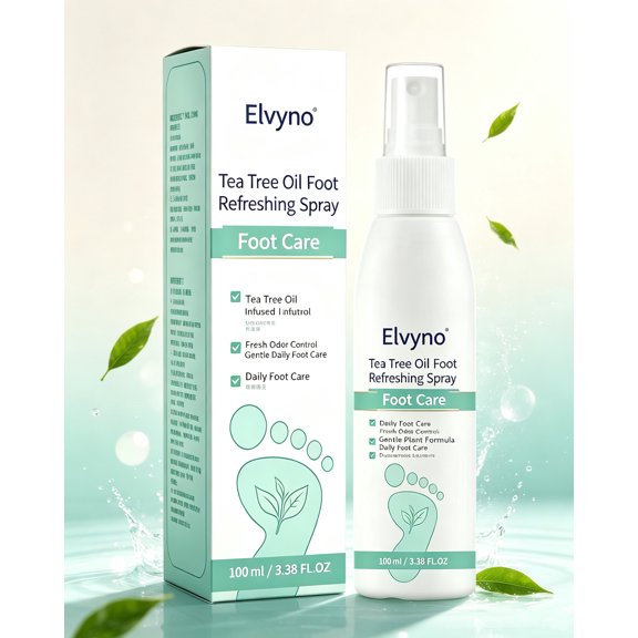 Elvyno Tea Tree Oil Foot Refreshing Spray, Daily Odor Control Mist for Feet & Footwear, 100ml