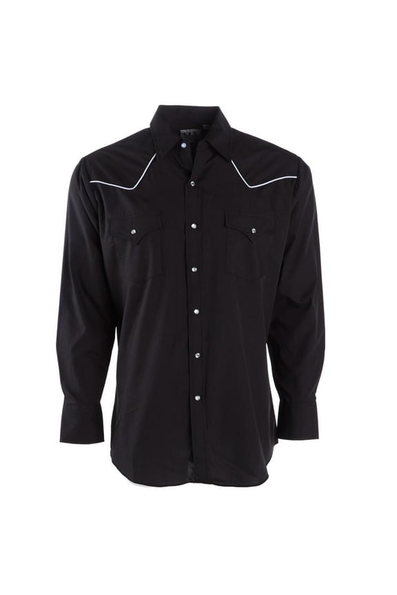 Ely and Walker LS Mens Solid Black withcontrast piping Black XL