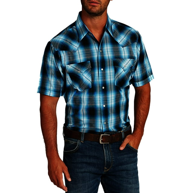 Ely Cattleman Men's Short Sleeve Plaid Western Shirt - Walmart.com
