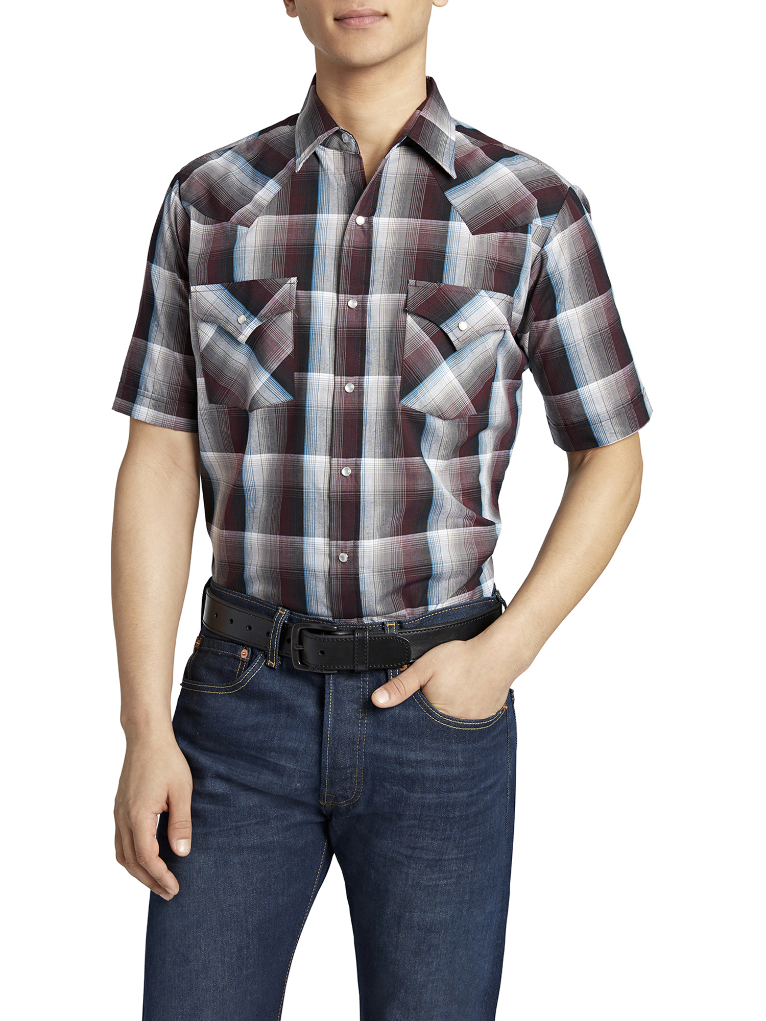 Ely Cattleman Men's Short Sleeve Snap Front Plaid Western Shirt - image 1 of 3