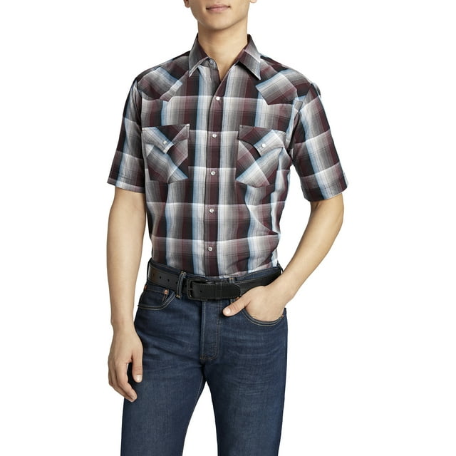 Ely Cattleman Men's Short Sleeve Snap Front Plaid Western Shirt