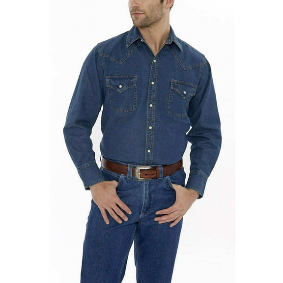 Ely Cattleman Mens L/S Stonewashed Denim Snap Shirt