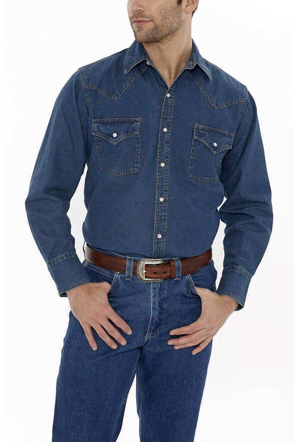 Mens L/S Stonewashed Denim Snap Shirt