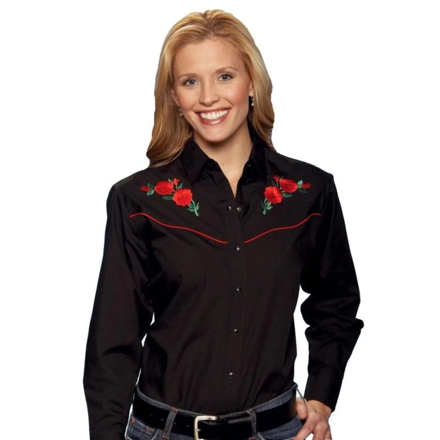 ELY CATTLEMAN Womens Long Sleeve Western Shirt with Red Rose Embroidery :  : Clothing, Shoes & Accessories