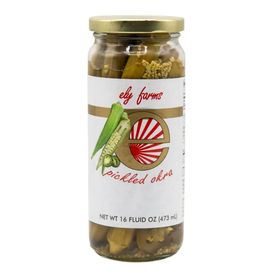 Ely Farms Pickled Okra Family Recipe Zesty Dill and Garlic Flavor Hint of Chili