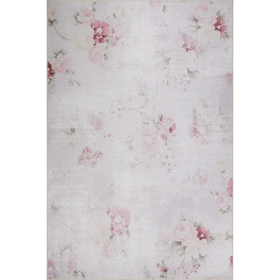 Ely Pink Floral Polyester Digital Print Decorative Area Rug