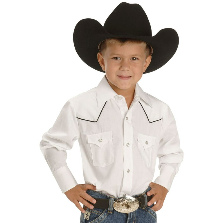 Ely Walker Boys Solid Long Sleeve Pearl Snap Western Shirt White Small US