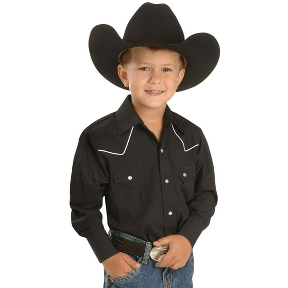 Ely & Walker Kids Boys Solid Black Western Shirt L/S Poly/Cotton L