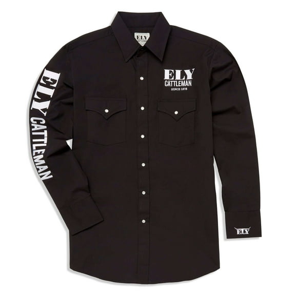 Ely Walker Men's Logo Embroidered Long Sleeve Pearl Snap Western Shirt - 2035001-BK XX-