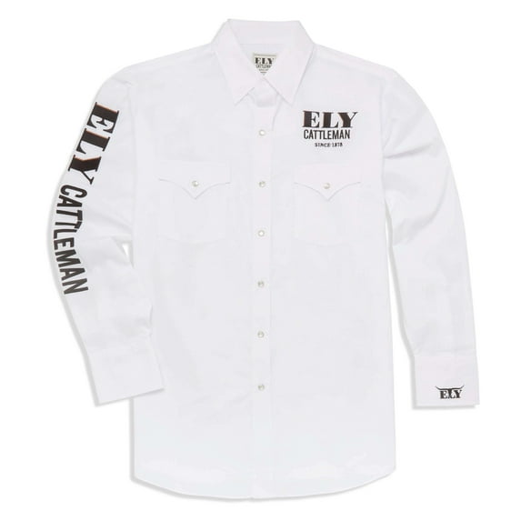 Ely Walker Men's Logo Embroidered Long Sleeve Pearl Snap Western Shirt White X-
