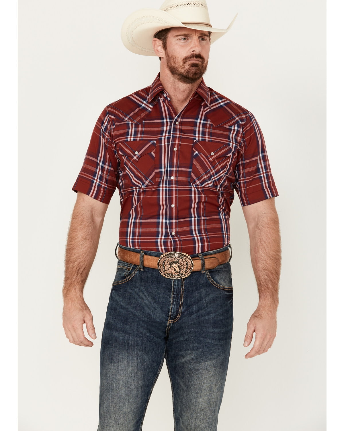 Ely Walker Men's Plaid Print Short Sleeve Pearl Snap Western Shirt ...