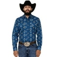 thumbnail image 1 of Ely Walker Men's Southwestern Print Long Sleeve Pearl Snap Western Shirt Indigo X-Large, 1 of 4