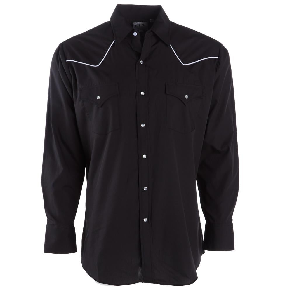 Ely Walker Mens Solid Black Western Shirt L S Poly Cotton Tall