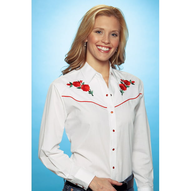 Ely & Walker Womens Long Sleeves Rose Emb., Wht/Red - XL - Walmart.com