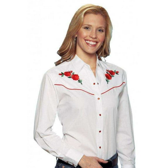 Ely & Walker Womens White Western Shirt L/S Poly/Cotton XL