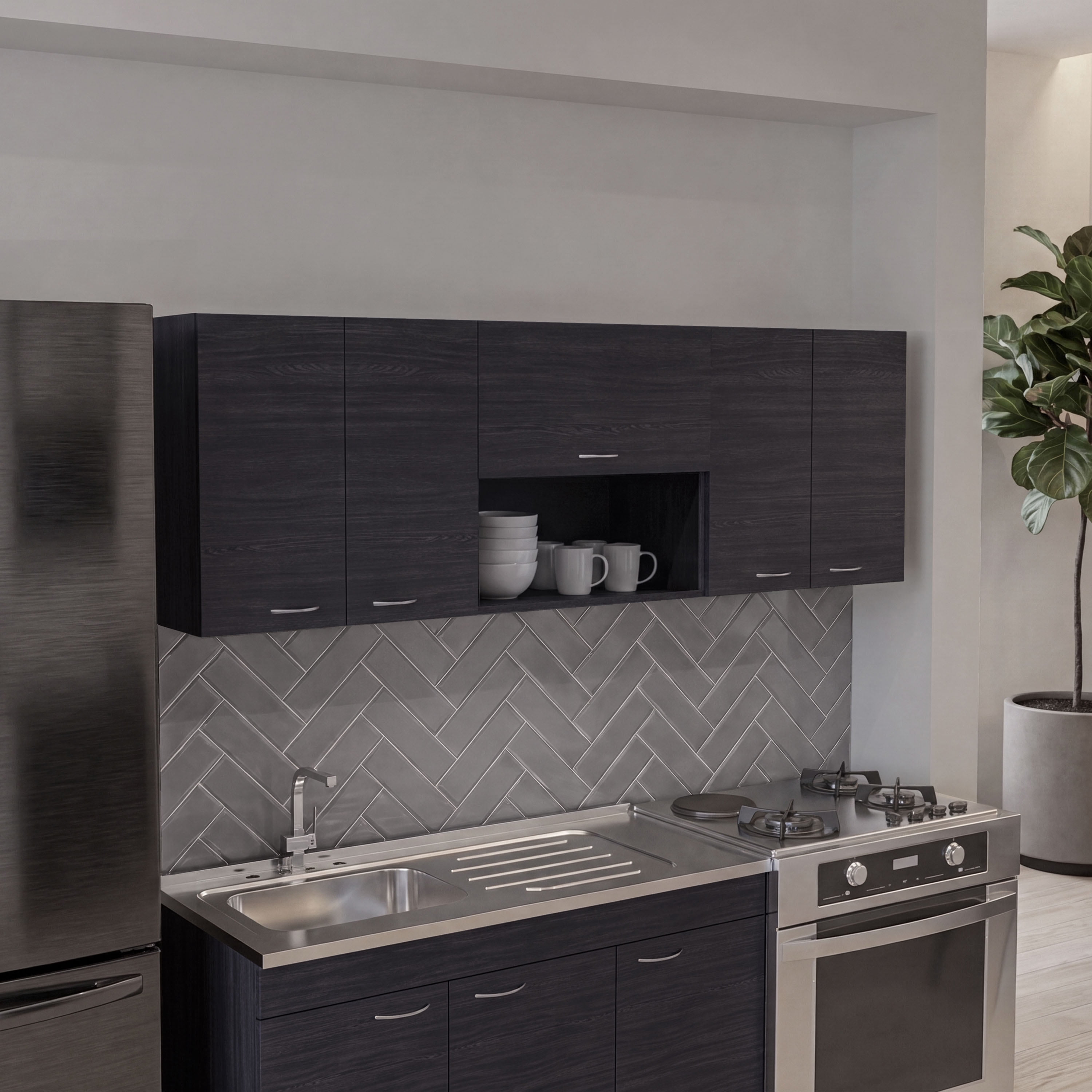 Ely Wall-Mounted Kitchen 5-Door Cabinet with Interior Storage Shelves ...