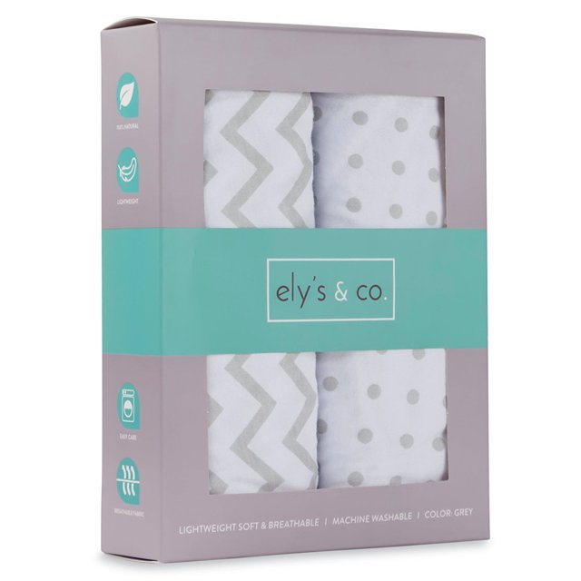 Ely's & Co. 100 Cotton Jersey Knit Sheets, Grey Chevron/Dots