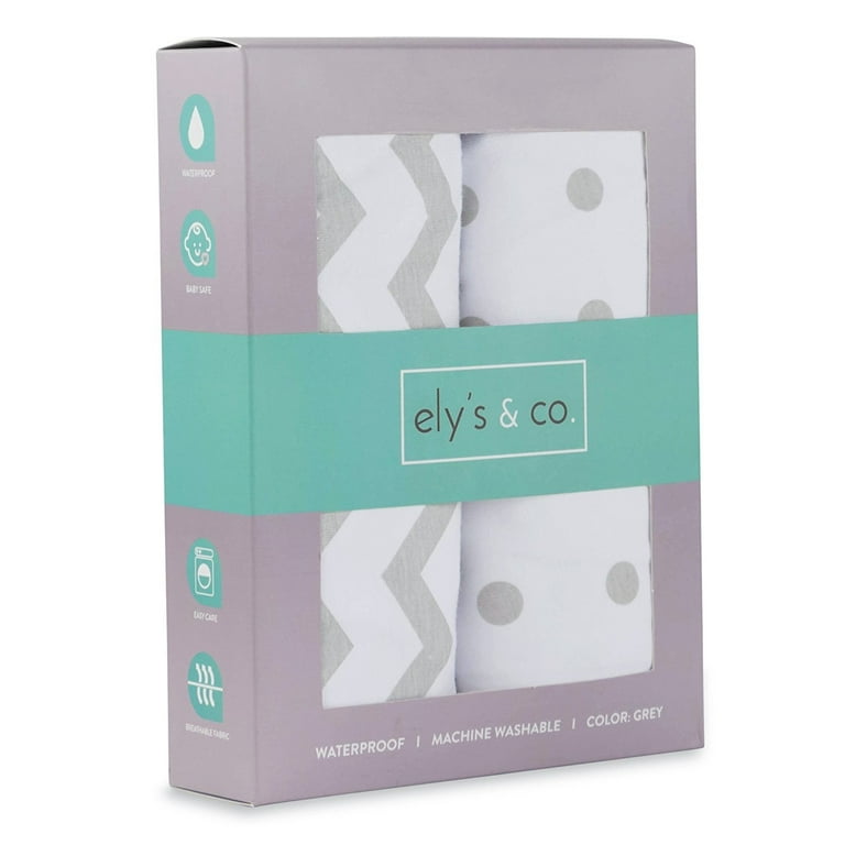 Ely s Co Waterproof Bassinet Sheet No need for Mattress Pad Cover 2 Pack Grey Chevron and Polka Dot