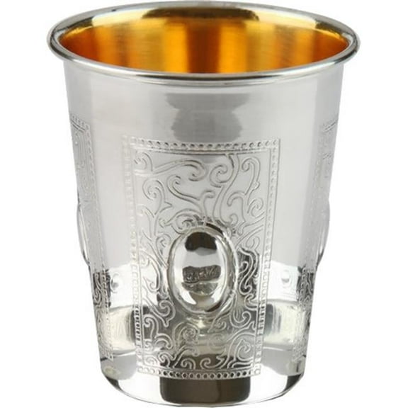 Elygant 58053T 925 Sterling Silver Coated Kiddush Cup with Eye Frame Design 5.5 oz & 3 in.