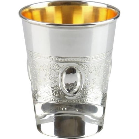 Elygant  58055T 925 Sterling Silver Coated Kiddush Cup with Eye Belt Design  5.5 oz & 3 in.